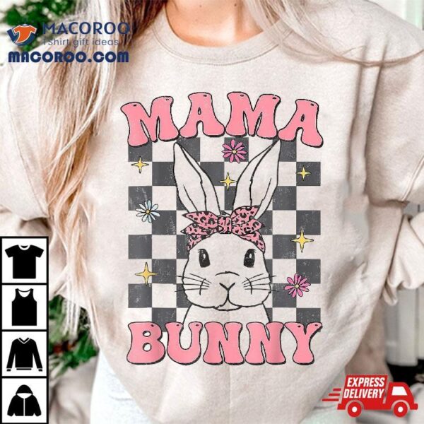 Retro Groovy Mama Bunny Matching Family Easter Mom Mother Shirt