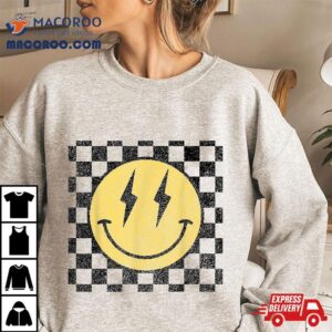 Retro Happy Face Checkered Pattern Smile Trendy Tshirt