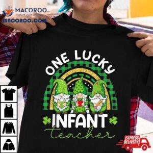 Saint Patricks Day Gnomes One Lucky Infant Teacher Rainbow Tshirt