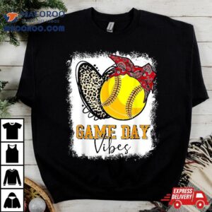 Softball Game Day Vibes Leopard Heart Headband Mom Bleached Tshirt