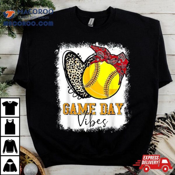 Softball Game Day Vibes Leopard Heart Headband Mom Bleached Shirt