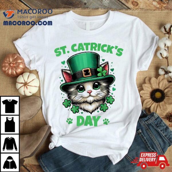 St Patricks Catricks Day Cute Irish Cat Saint Pattys Kids Shirt