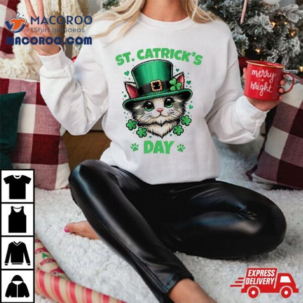 St Patricks Catricks Day Cute Irish Cat Saint Pattys Kids Shirt