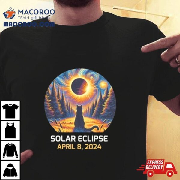 Total Solar Eclipse 2024 Astronaut Moon Painting Black Cat Eclipse Viewing Souvenir Shirt