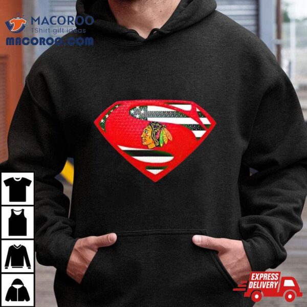 Usa Flag Inside Chicago Blackhawks Superman Shirt