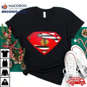 Usa Flag Inside Chicago Blackhawks Superman Tshirt