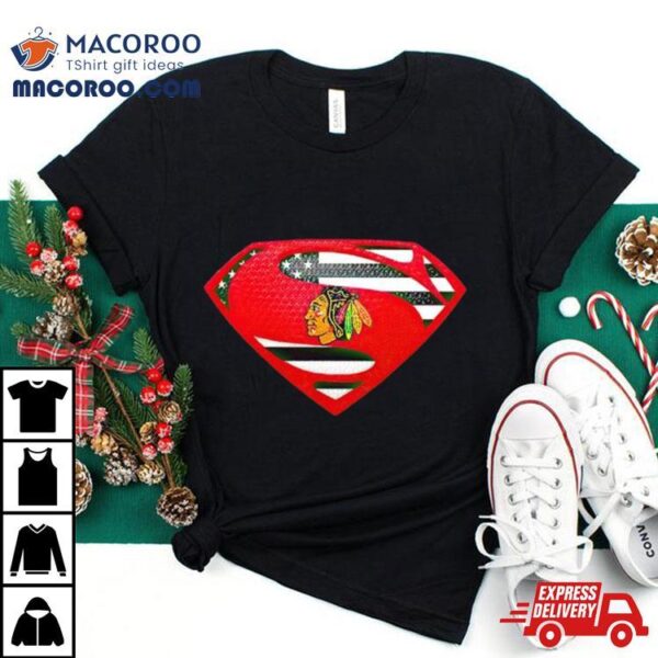 Usa Flag Inside Chicago Blackhawks Superman Shirt