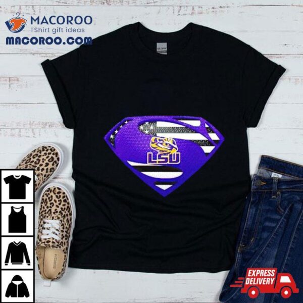 Usa Flag Inside Lsu Tigers Superman Shirt