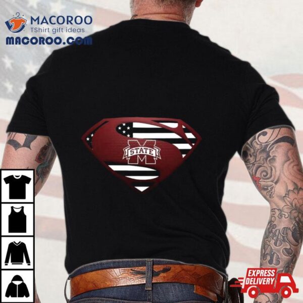 Usa Flag Inside Mississippi State Bulldogs Superman Shirt