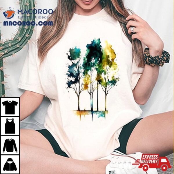 Watercolor Woodland Tree Painting Art Shirt