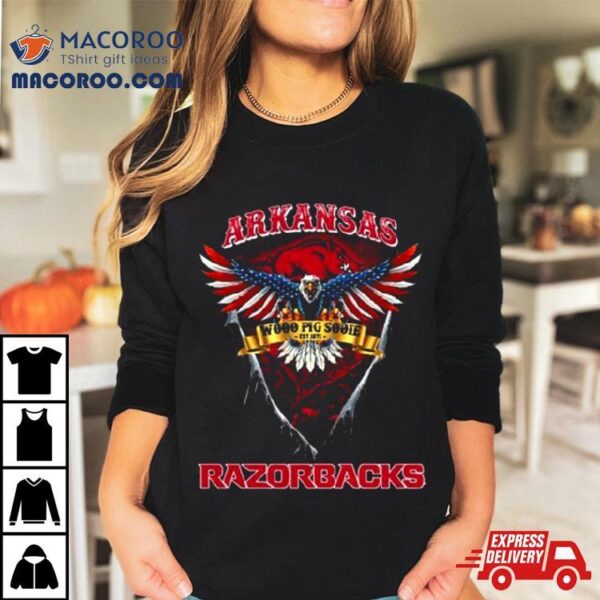 Wooo Pig Sooie Arkansas Razorbacks Football Us Eagle T Shirt