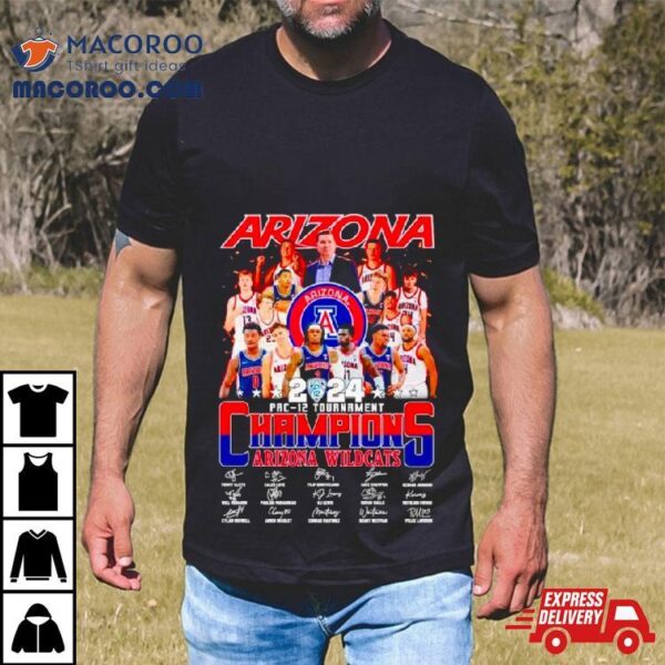 Arizona Wildcats 2024 Pac 12 Tournament Champions Signatures Shirt