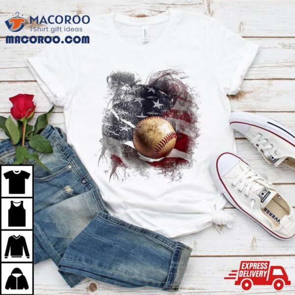 Baseball And American Flag Usa Graphic Shirt