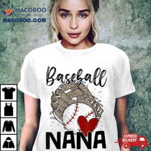 Baseball Nana Leopard Game Day Lover Mothers Tshirt