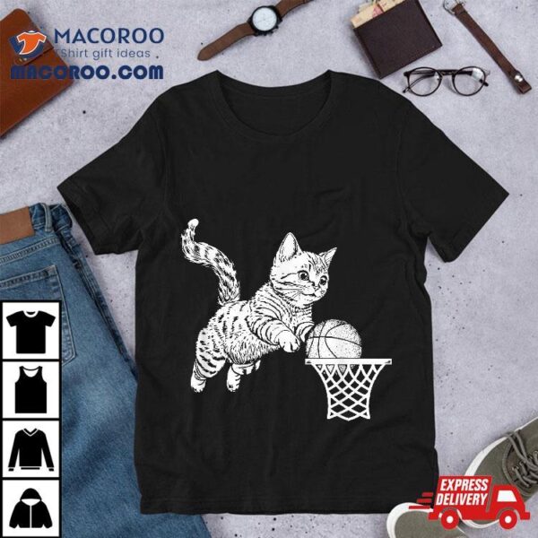 Cat Dunking Basketball Playing Sports Lovers Shirt