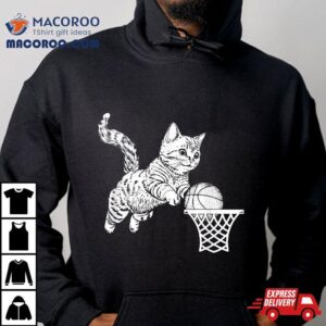 Cat Dunking Basketball Playing Sports Lovers Tshirt