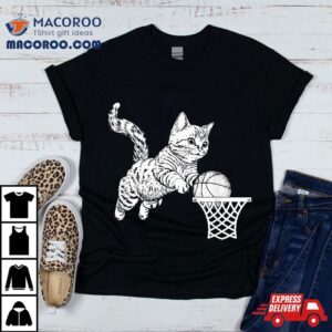 Cat Dunking Basketball Playing Sports Lovers Tshirt