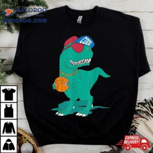 Cool Funny T Rex Dinosaur Playing Basketball Tshirt