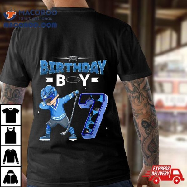 Dabbing Birthday Boy 7 Year Old Ice Hockey Player 7th Birthd Shirt