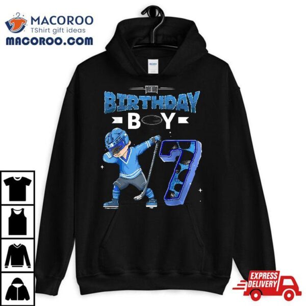 Dabbing Birthday Boy 7 Year Old Ice Hockey Player 7th Birthd Shirt