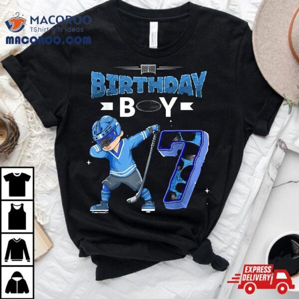 Dabbing Birthday Boy 7 Year Old Ice Hockey Player 7th Birthd Shirt