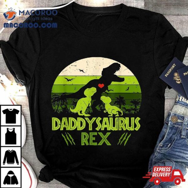 Daddysaurus Rex 2 Kids Sunset Dinosaur For Fathers Day Gift Shirt