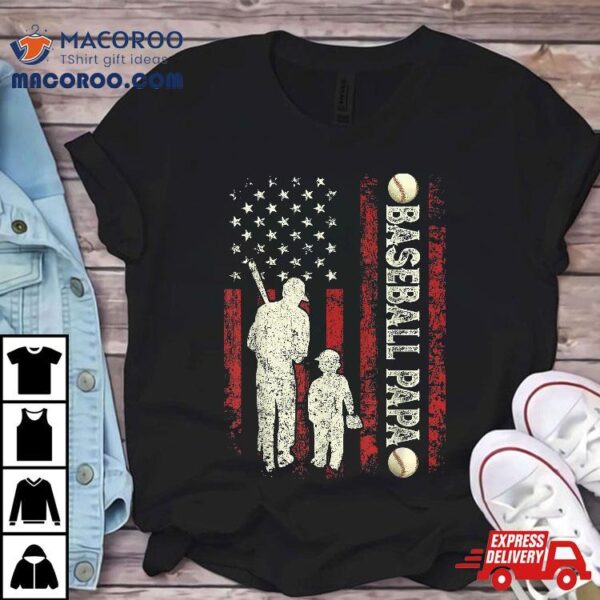 Father’s Day Baseball Papa Usa Flag Gifts Dad Shirt