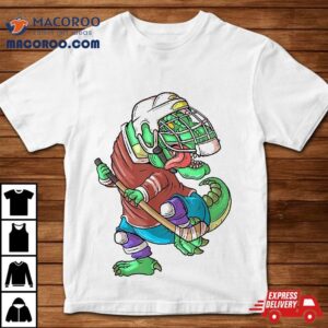 Hockeysaurus Kids T Rex Dinosaur With Ice Hockey Stick Tshirt