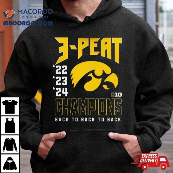 Iowa Hawkeyes 2024 Women’s Basketball B1g Tournament Champions 3 Peat 22 23 24 Shirt