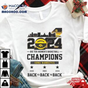 Iowa Hawkeyes Skyline 2024 Big Ten Women’s Basketball Champions Back To Back To Back Shirt