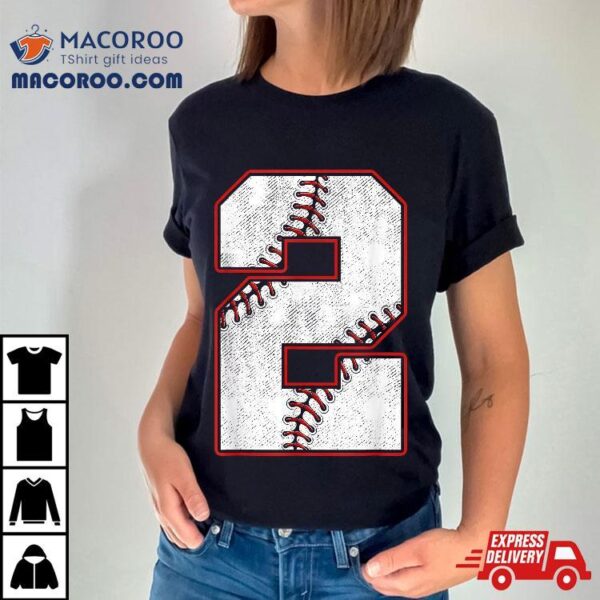 Kids 2 Year Old Shirt 2nd Birthday Baseball Party Number #2