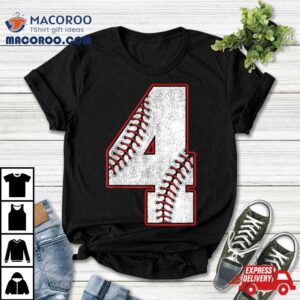 Kids 4 Year Old Shirt 4th Birthday Baseball Party Number #4