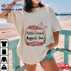 Leopard Baseball Little Cousin Biggest Fan Toddler Kids Shirt