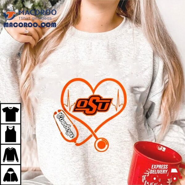 Oklahoma State Cowboys Football Shop Stethoscope Heartbeat Love Oklahoma State Cowboys Shirt