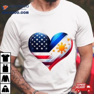 Philippines Flag Proud Filipino Wife Heart Usa Tshirt