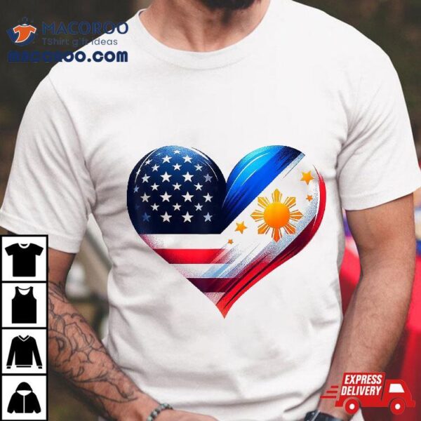 Philippines Flag Proud Filipino Wife Heart Usa Shirt