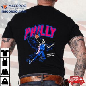 Philly Basketball Nightmare In Philadelphia Skeleton Fire Blue Tshirt