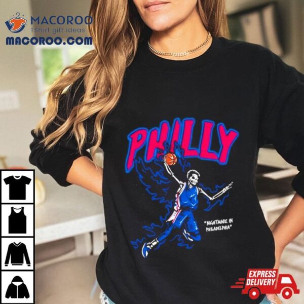 Philly Basketball Nightmare In Philadelphia Skeleton Fire Blue Shirt