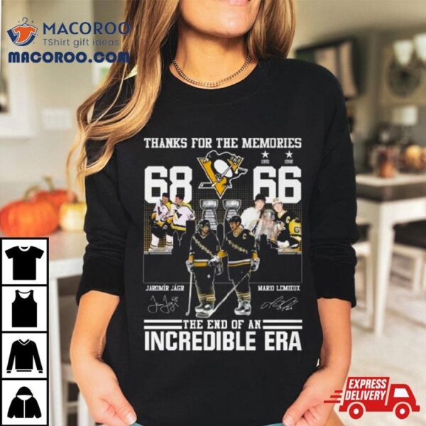 Pittsburgh Penguins Jaromir Jagr’s And Mario Lemieux Thanks For The Memories The End Of An Incredible Era Shirt