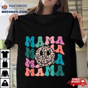 Retro Leopard Mama Groovy Face Trendy New Mom Shirt