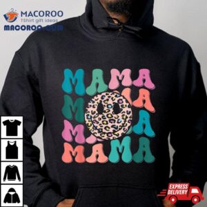 Retro Leopard Mama Groovy Face Trendy New Mom Tshirt