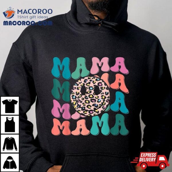 Retro Leopard Mama Groovy Face Trendy New Mom Shirt