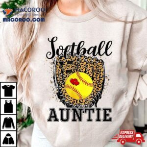 Softball Auntie Leopard Game Day Aunt Mother Tshirt