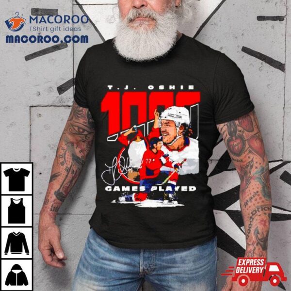 T J Oshie Washington 1000 Games Hockey Signature Shirt