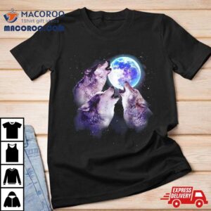 Three Grey Wolf Howling At The Moon Wolves Space Galaxy Tshirt