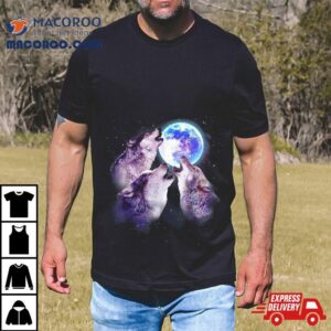 Three Grey Wolf Howling At The Moon Wolves Space Galaxy Tshirt