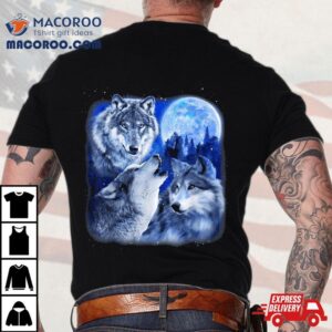 Three Wolves 3 Grey Wolf Howling At The Moon Wild Animal Shirt