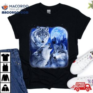 Three Wolves Grey Wolf Howling At The Moon Wild Animal Tshirt