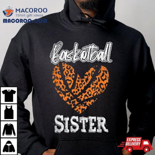 Wo Basketball Sister Top Distressed Heart Retro Cheetah Shirt