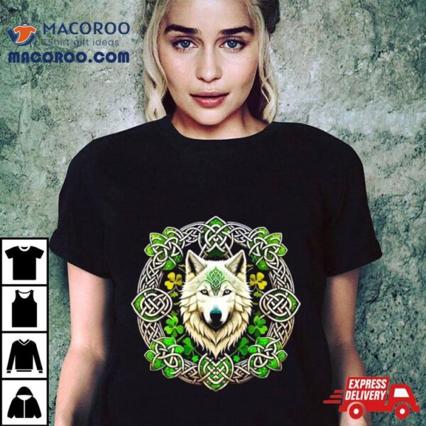 Wolf In Shamrock Circle St Patricks Day 2024 Shirt